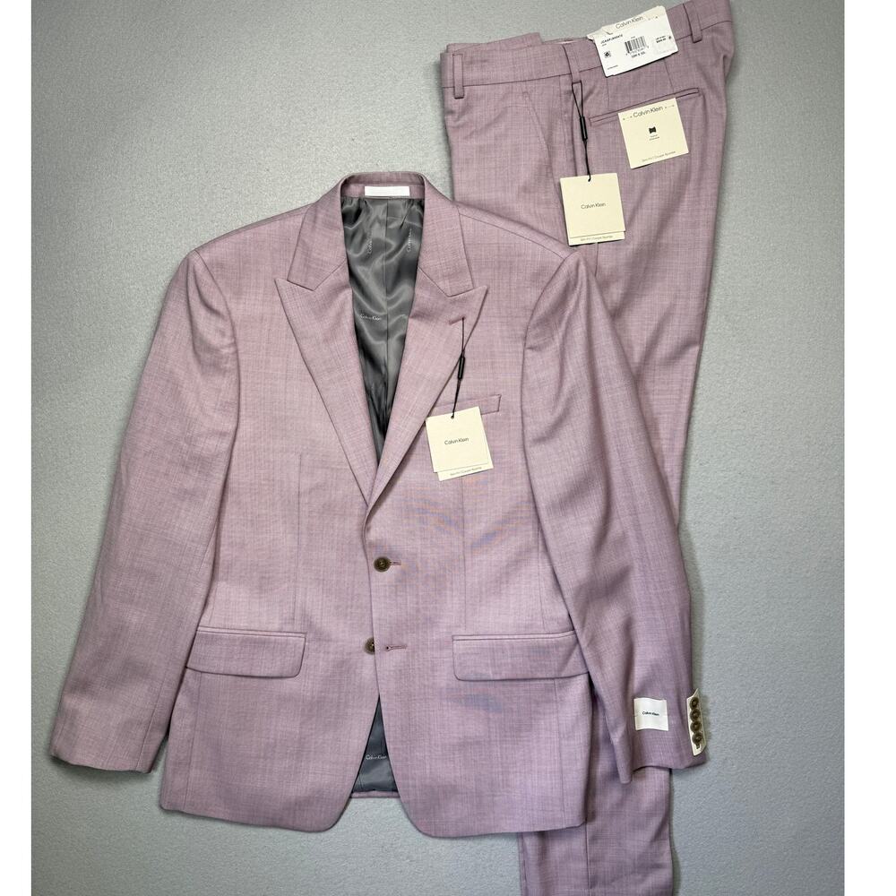 Calvin Klein Men's Slim Fit Wool Blend Suit,  Pink 40L 34X34 $650